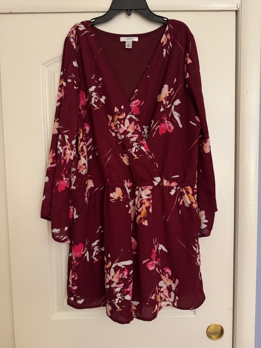 Burgundy Floral Long Sleeve Wrap Romper